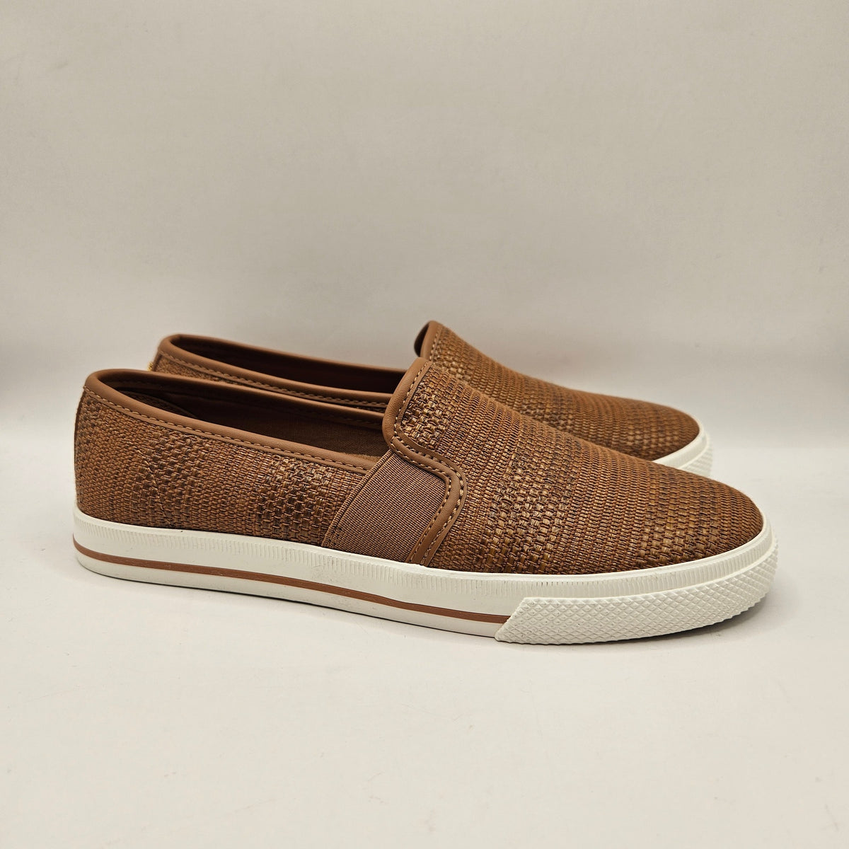 LAUREN RALPH LAUREN WOMEN'S 6.5 JINNY WOVEN SLIP-ON SNEAKER TAN NWOB