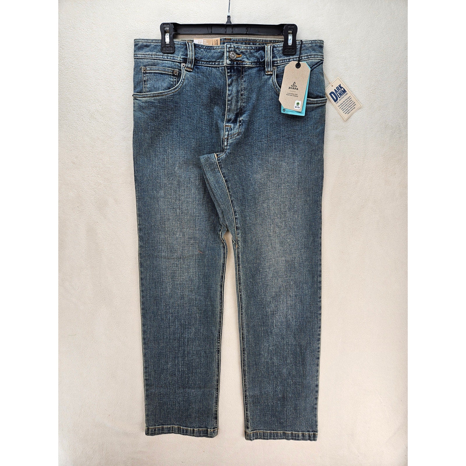 PRANA MEN'S 32X32 AXIOM JEAN ANTIQUE STONE WASH NWT STRAIGHT LEG