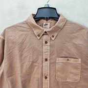 NIKE MEN'S MEDIUM ACG-STYLE BUTTON DOWN OXFORD SHIRT TAN PINK SWOOSH NWT