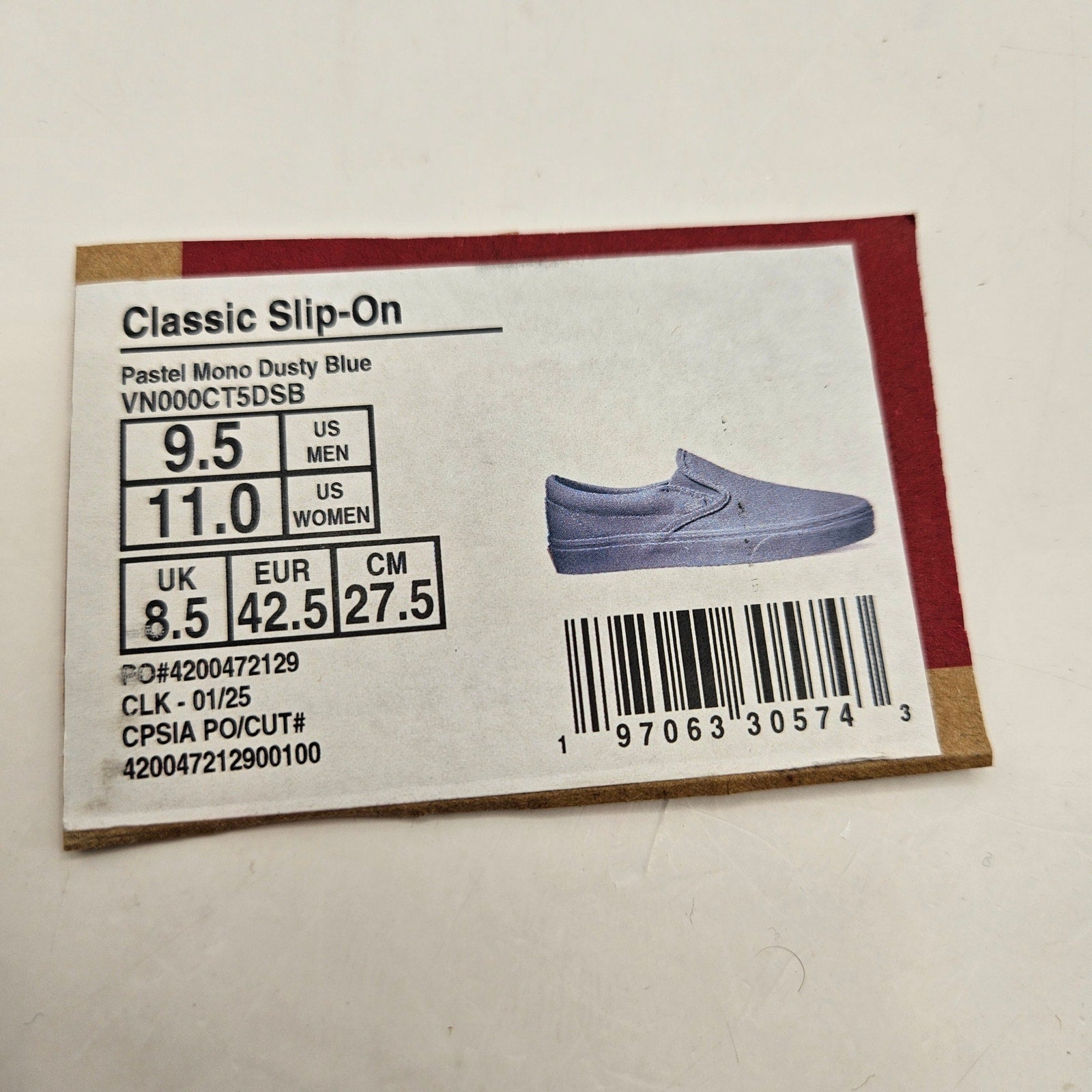 VANS MEN'S 9.5 CLASSIC SLIP ON PASTEL MONO DUSTY BLUE NWOB