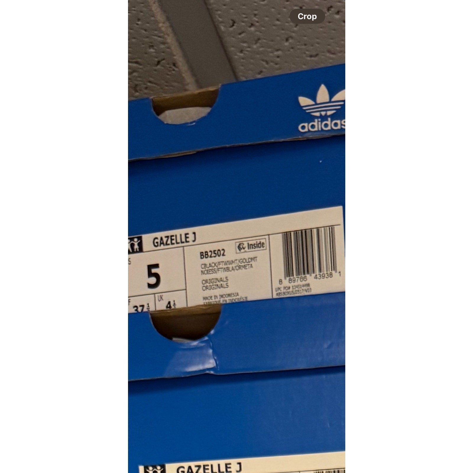 ADIDAS Original Kids' 5 CORE BLACK Gazelle Suede Black/White BB2502 NIB