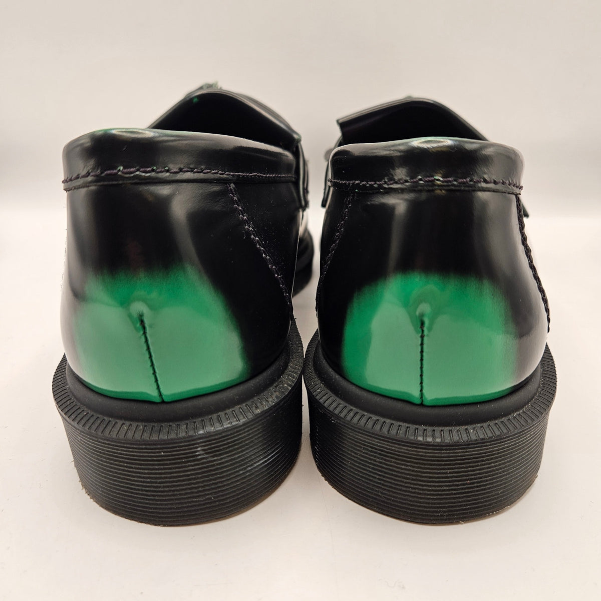 DR MARTENS WOMEN'S 9 ADRIAN TASSEL ARCADIA GREEN BLACK RUB OFF LEATHER LOAFERS