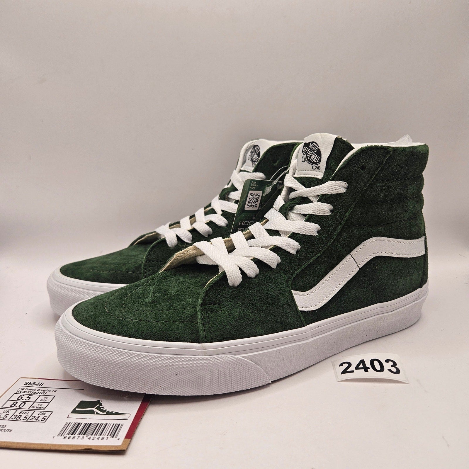VANS WOMEN'S 8 SK8 HI PIG SUEDE DOUGLAS FIR GREEN RARE NWOB