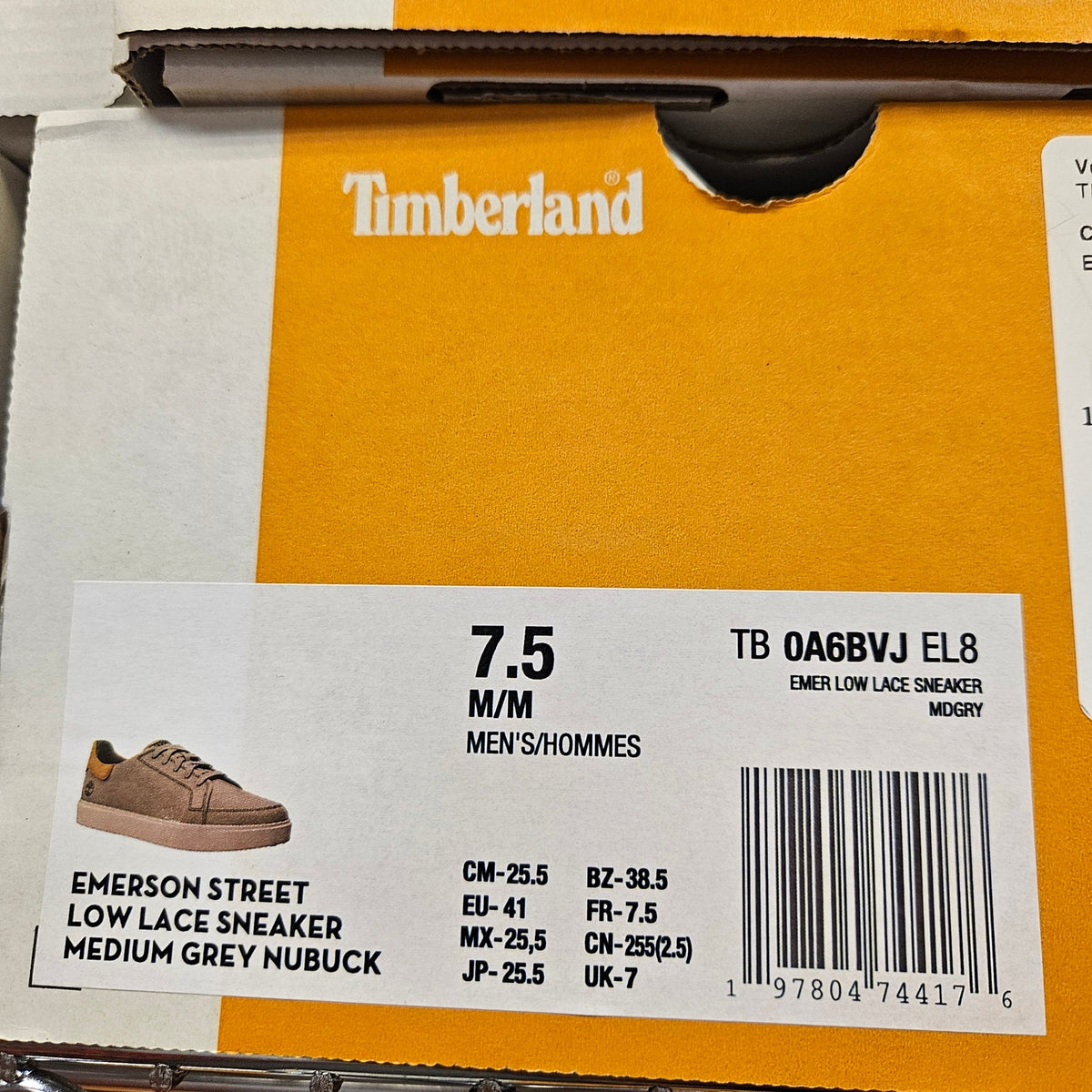 TIMBERLAND MEN'S 7.5 EMERSON STREET SNEAKER MEDIUM GREY NUBUCK NIB