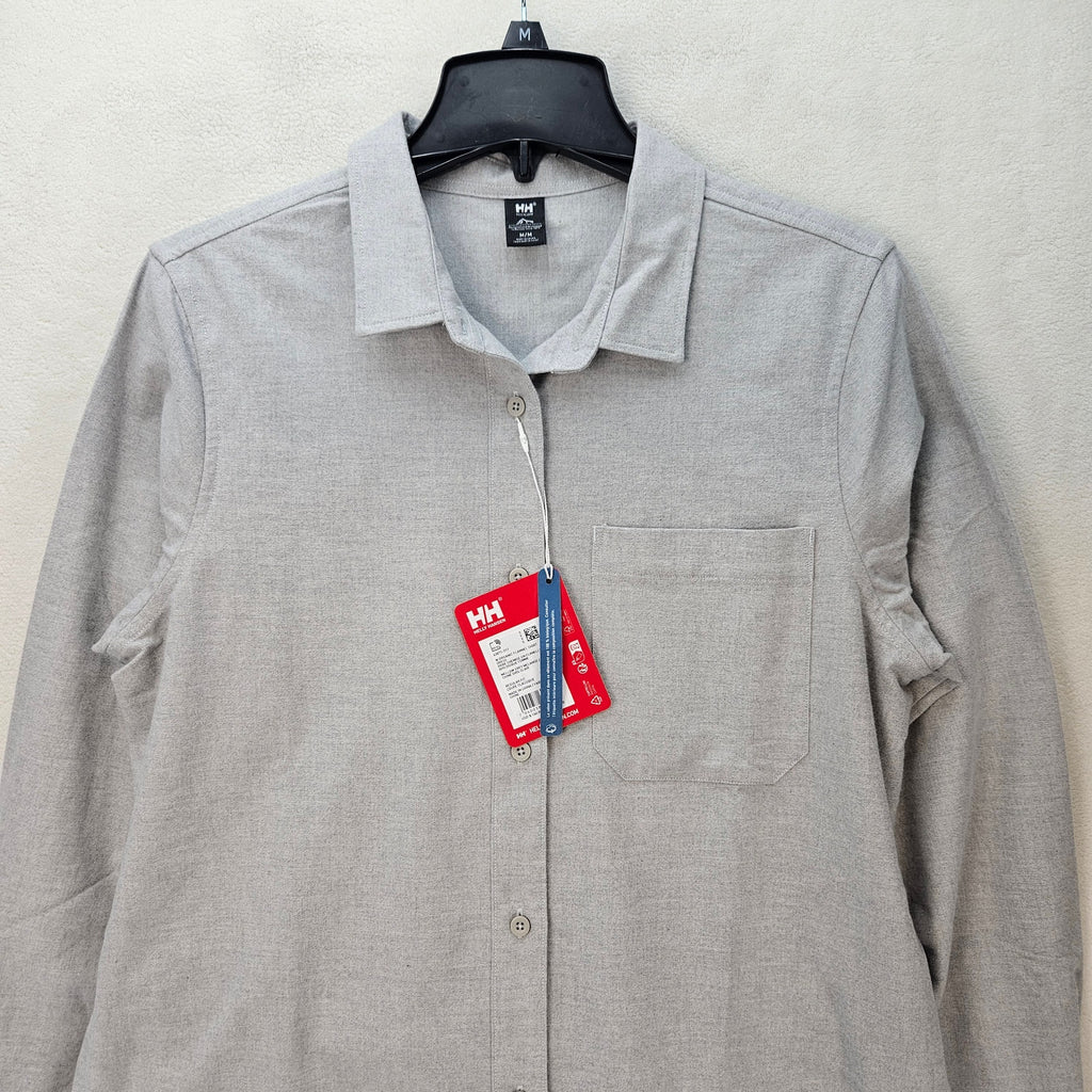 HELLY HANSEN WOMEN'S MEDIUM ORGANIC FLANNEL SHIRT DRESS MELLOW GREY NWT
