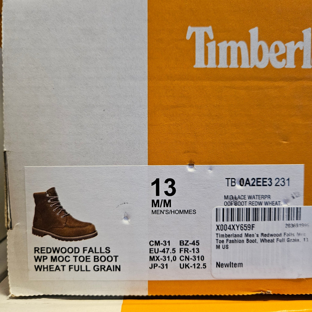 TIMBERLAND MEN'S 13 REDWOOD FALLS MID LACE UP WP BOOT WHEAT NIB