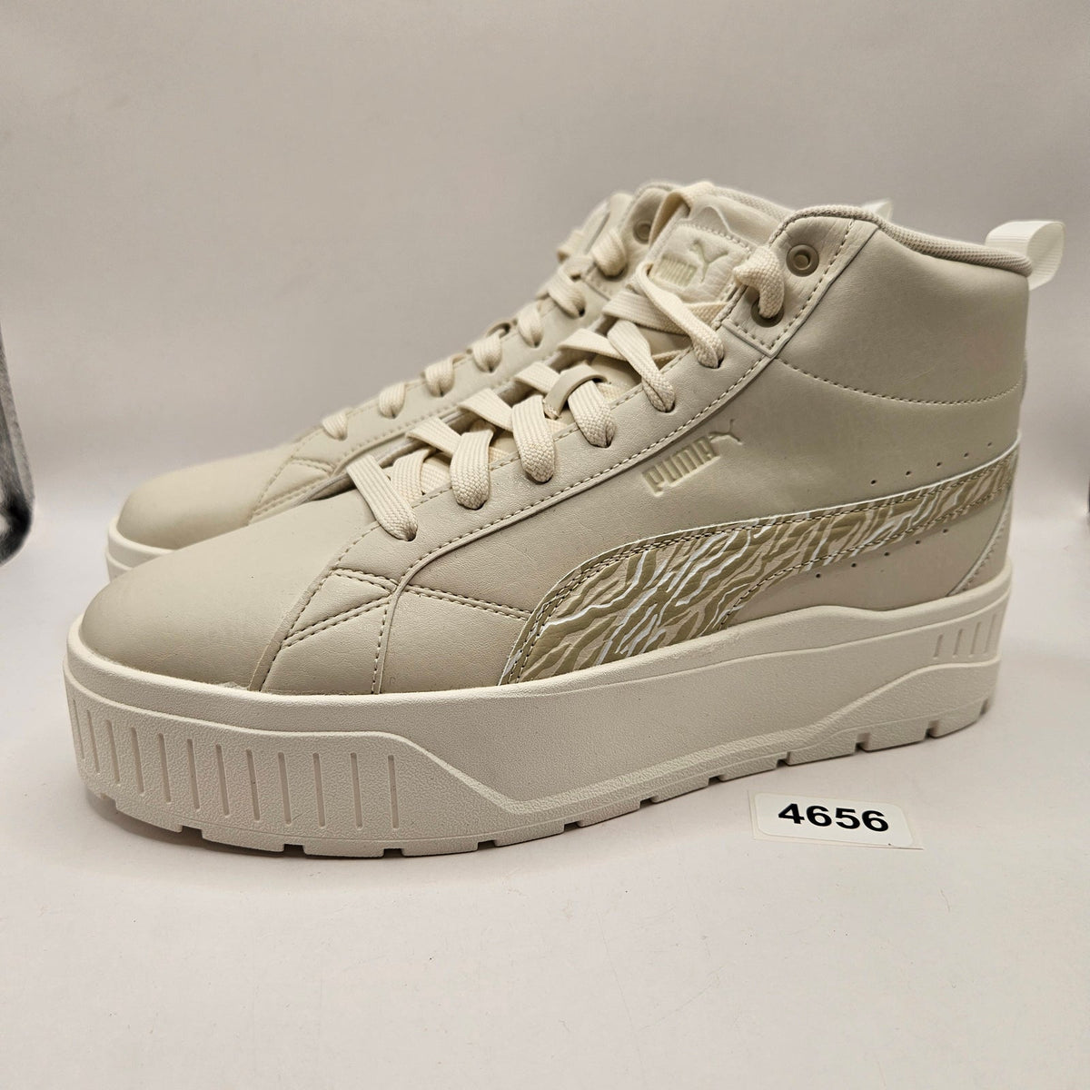 PUMA WOMEN'S 9.5 KARMEN II MID ANIMAL FEVER SNEAKERS WHITE PUMA GOLD 397460-01