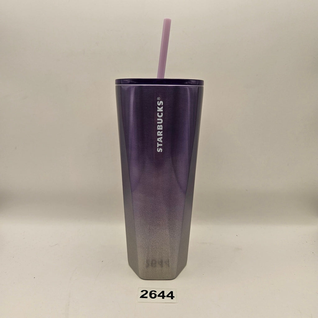 STARBUCKS 24oz PURPLE MIRRORED TUMBLER W LID AND STRAW