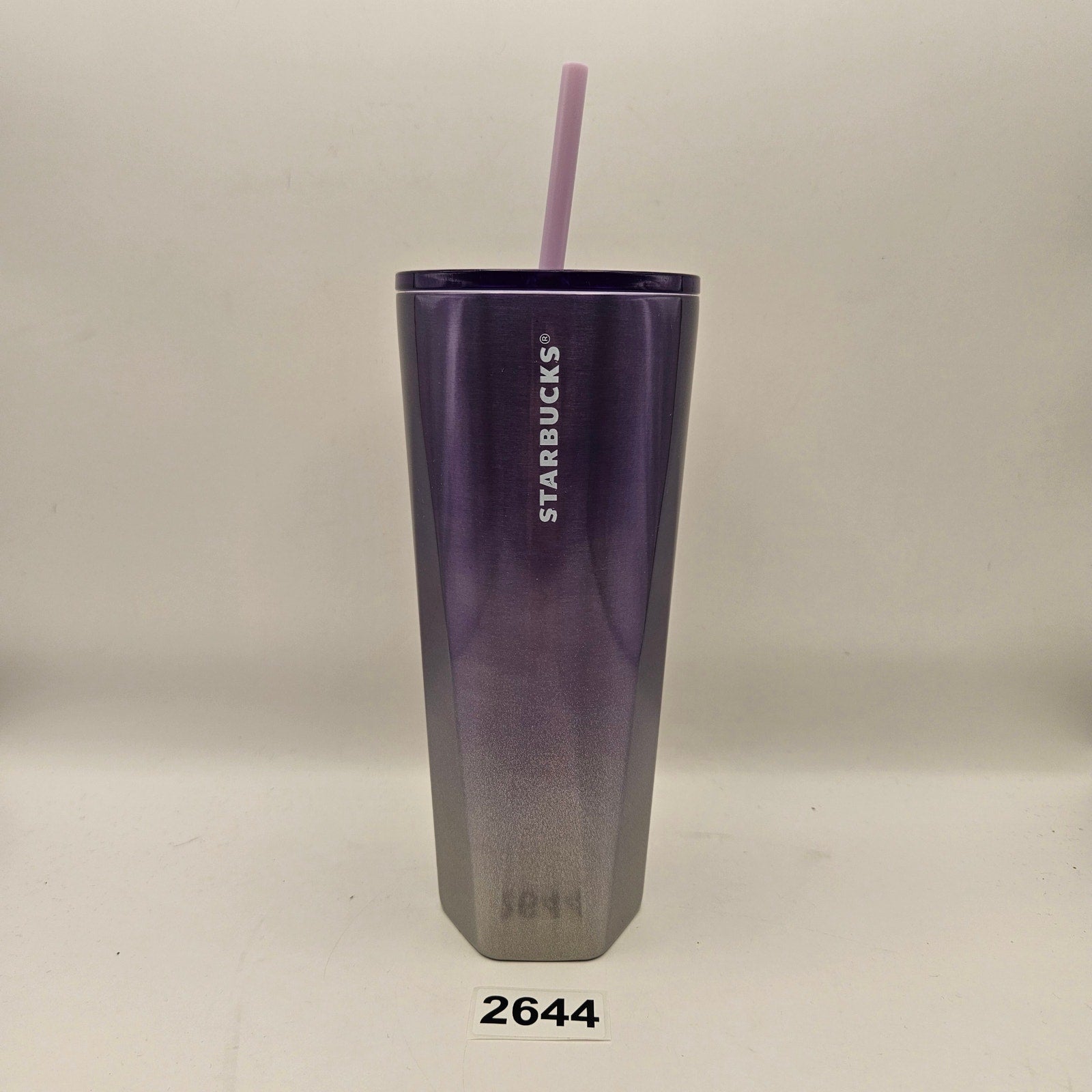 STARBUCKS 24oz PURPLE MIRRORED TUMBLER W LID AND STRAW