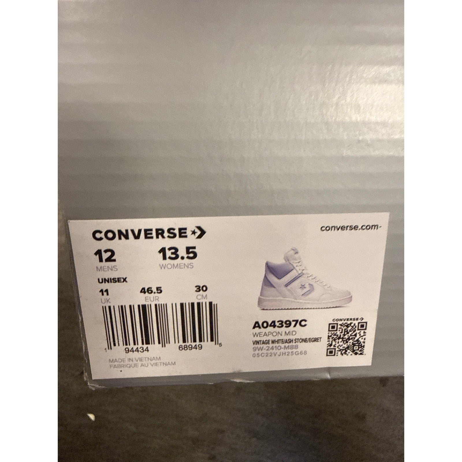 CONVERSE WEAPON MEN 12 MID VTG WHT ASH GREY OLD MONEY LARRY BIRD NWOB A04397C