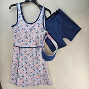 TOMMY BAHAMAS WOMEN'S SMALL SWIMMING SUIT SET WITH TIGHT AND VISOR FLORAL WHITE