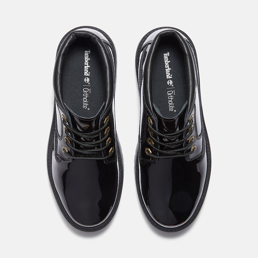 TIMBERLAND WOMEN'S 6.5 STONE STREET MID LACE WATERPROOF PATENT BLACK LEATHER NIB