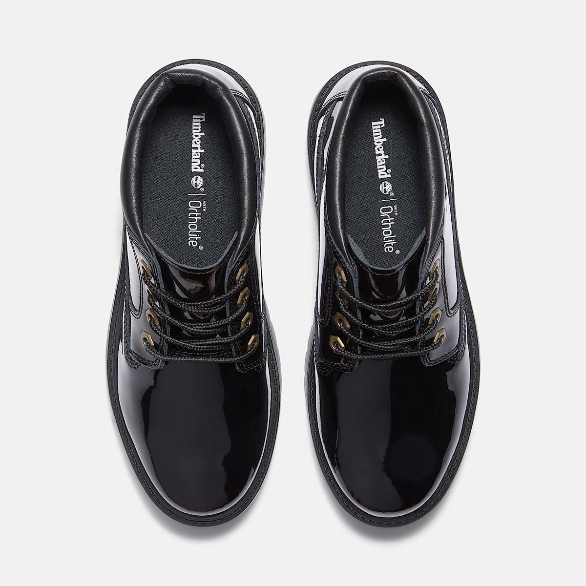 TIMBERLAND WOMEN'S 6.5 STONE STREET MID LACE WATERPROOF PATENT BLACK LEATHER NIB