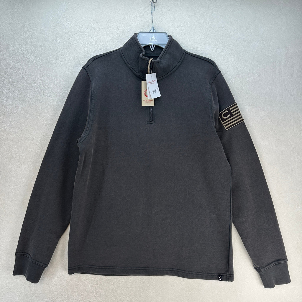 LUCKY BRAND X COLE HAUSER LARGE PATRIOT VINTAGE GREY HALF ZIP SWEATSHIRT