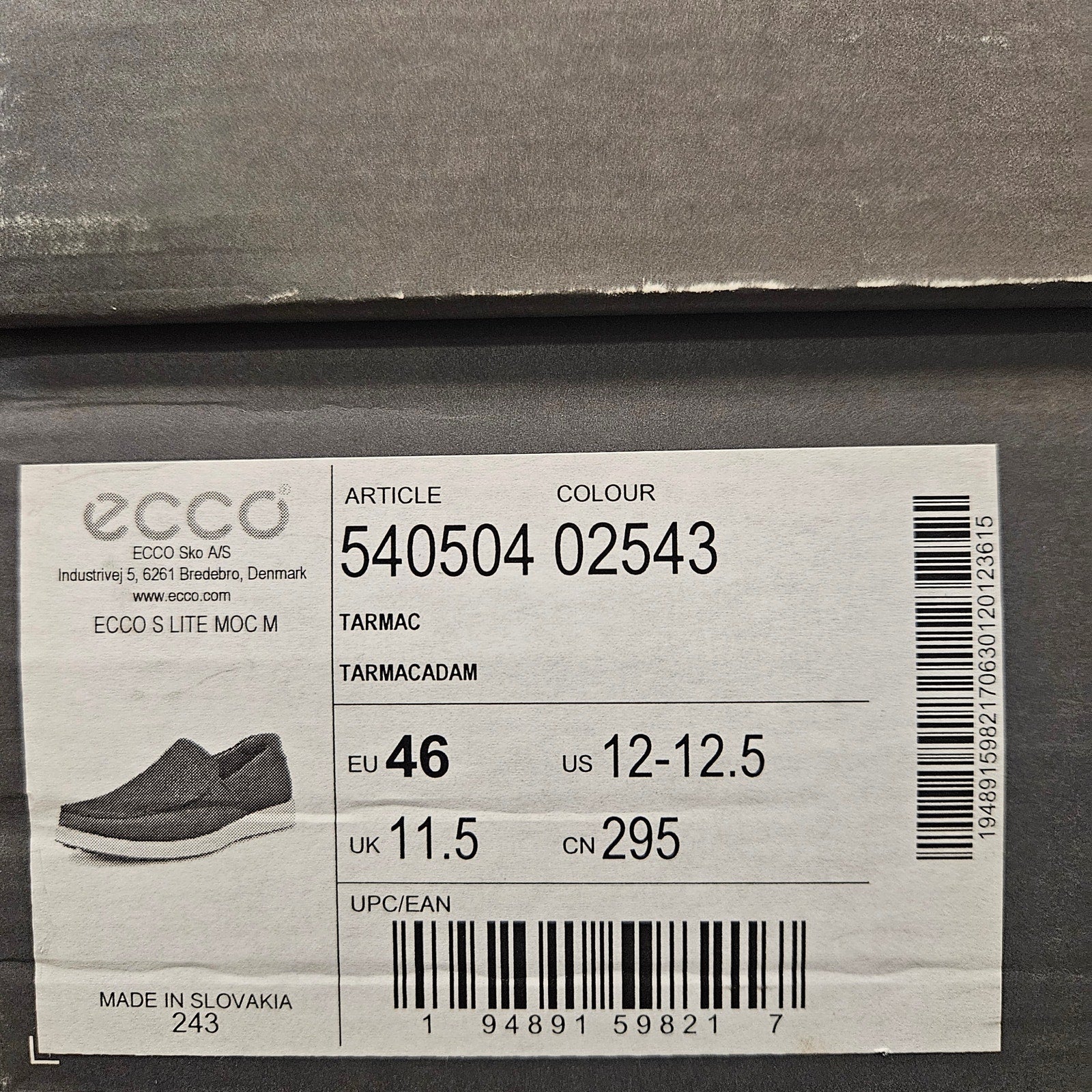 ECCO MEN'S 46 S LITE MOC SLIP ON LOAFERS TARMAC LEATHER NIB 12-12.5