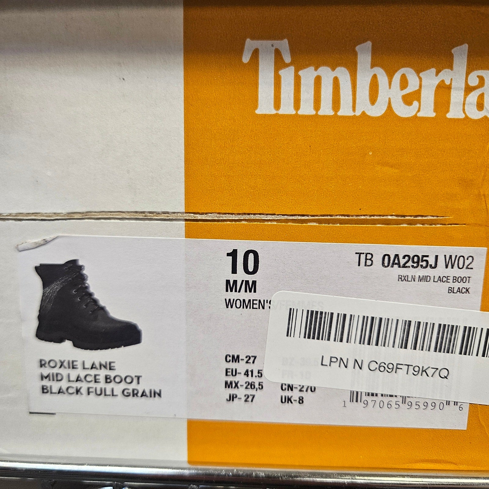 TIMBERLAND WOMEN'S 10 ROXIE LANE LACE UP BOOT BLACK FULL GRAIN NIB