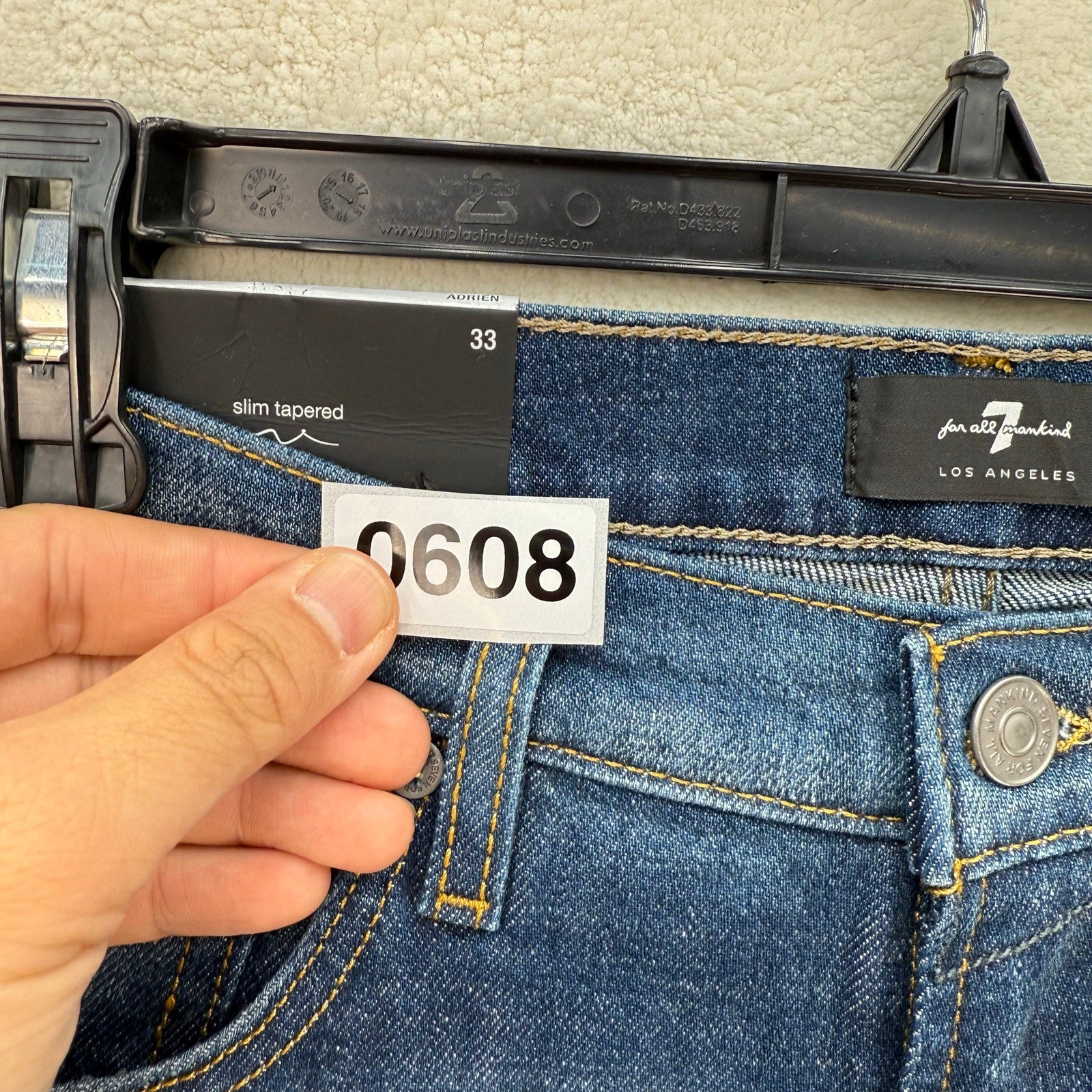 7 FOR ALL MANKIND MEN'S 33 ADRIEN HEMP SLIM TAPERED DARK JEANS