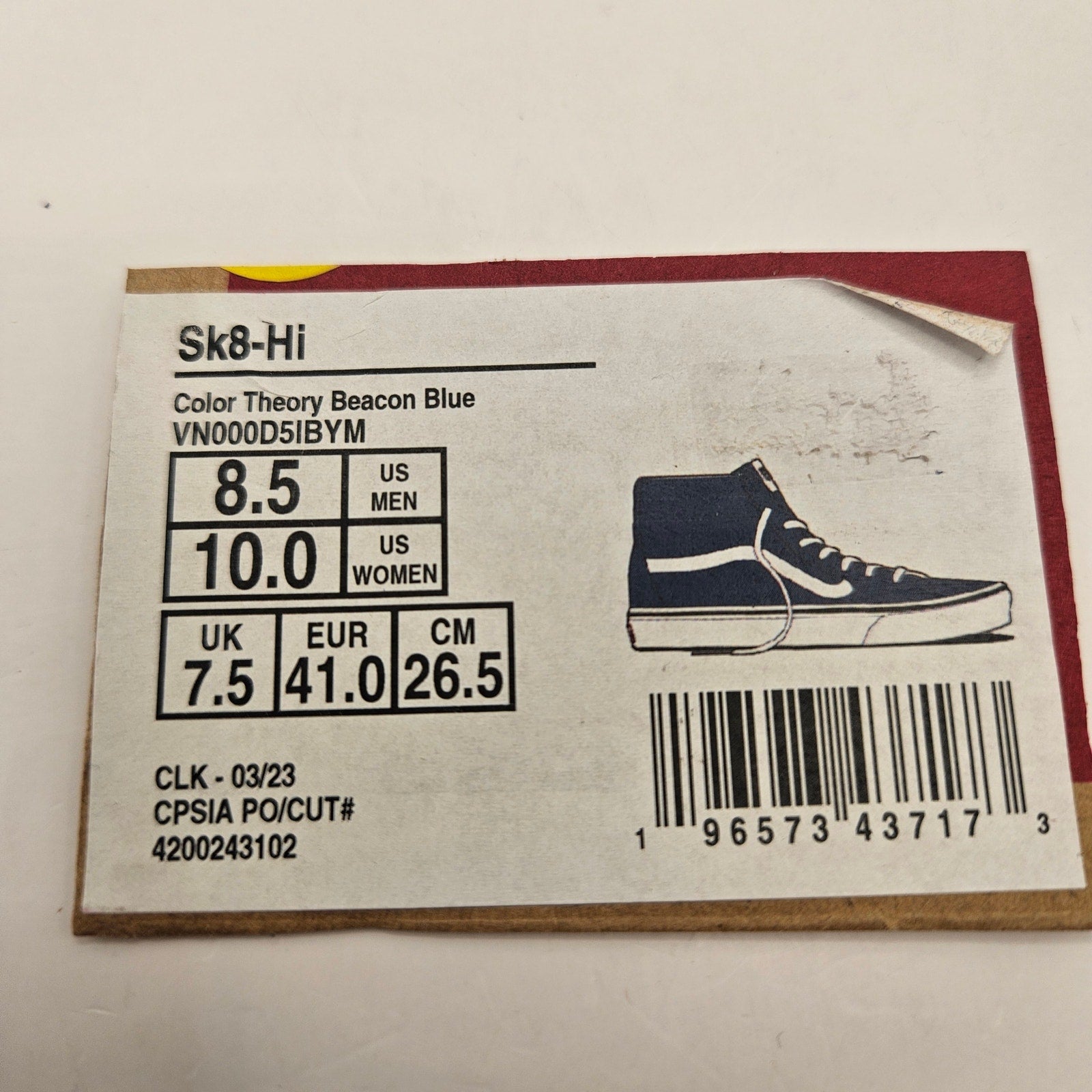 VANS MEN'S 8.5 SK8-Hi COLOR THEORY BEACON BLUE RARE SNEAKER NWOB