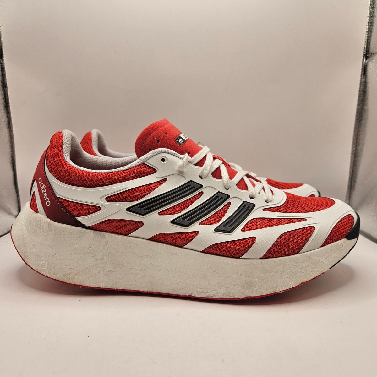 ADIDAS MEN'S 12 ADIZERO ARUKU WHITE PURE RUBY RED RUNNING SHOES NWOB JI0308