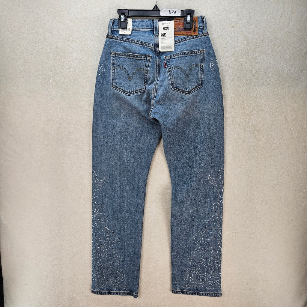 LEVI'S 501 X BEYONCE CURVE JEANS 25X30 WESTERN CRYSTAL NWT $150