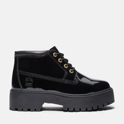 TIMBERLAND WOMEN'S 7 STONE STREET MID LACE WATERPROOF PATENT BLACK LEATHER NIB