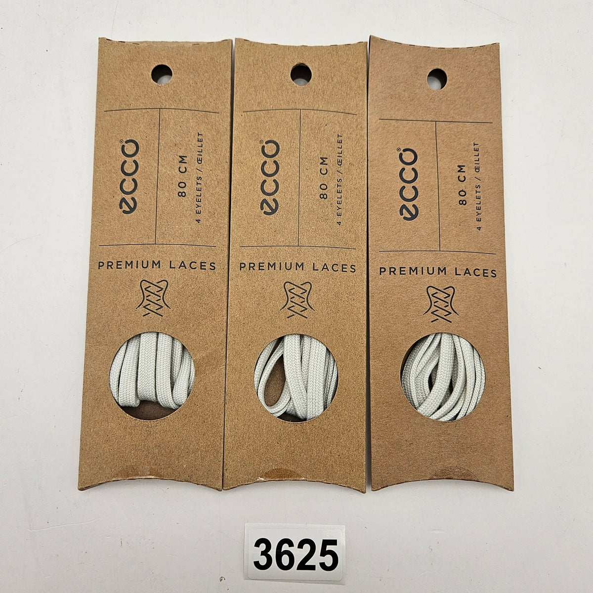 LOT OF 3 - ECCO PREMIUM LACES 80CM SHADOW WHITE FLAT NIB 1X3 PAIRS