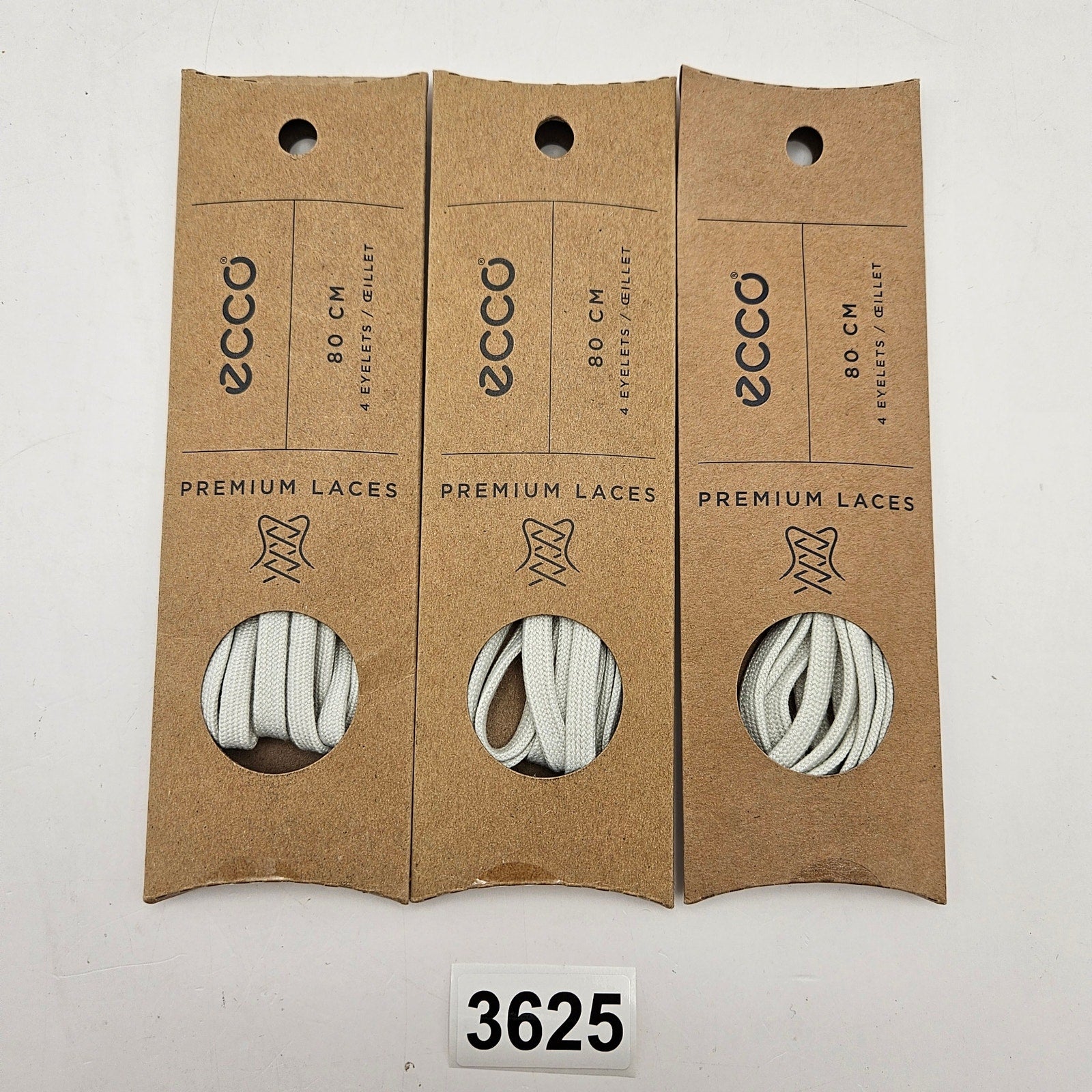 LOT OF 3 - ECCO PREMIUM LACES 80CM SHADOW WHITE FLAT NIB 1X3 PAIRS
