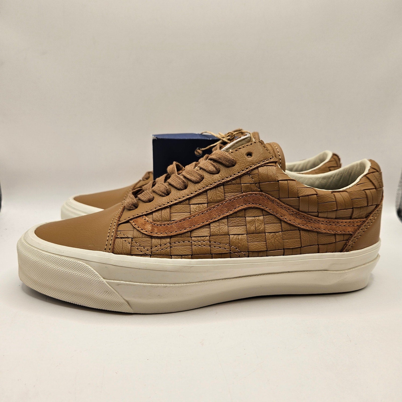 VANS M8 W9.5 OLD SKOOL WOVEN LEATHER BROWN TAN LOW TOP SNEAKER NWOB