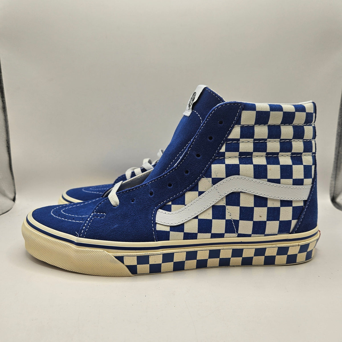 VANS MEN'S 9.5 SK8-HI CHECKERBOARD SIDEWALL CLASSIC BLUE SKATEBOARD NWOB