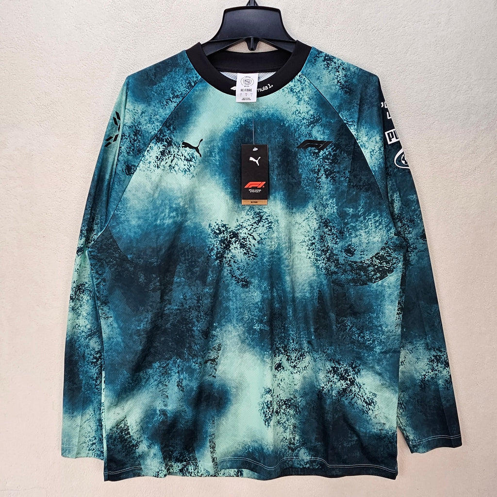PUMA X F1 FORMULA 1 MEN'S L LONG SLEEVE GRAPHIC SHIRT BLUE GREEN NWT