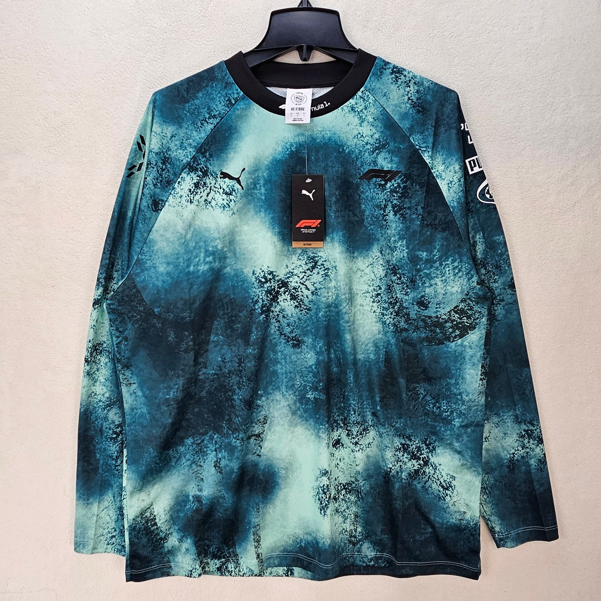 PUMA X F1 FORMULA 1 MEN'S L LONG SLEEVE GRAPHIC SHIRT BLUE GREEN NWT