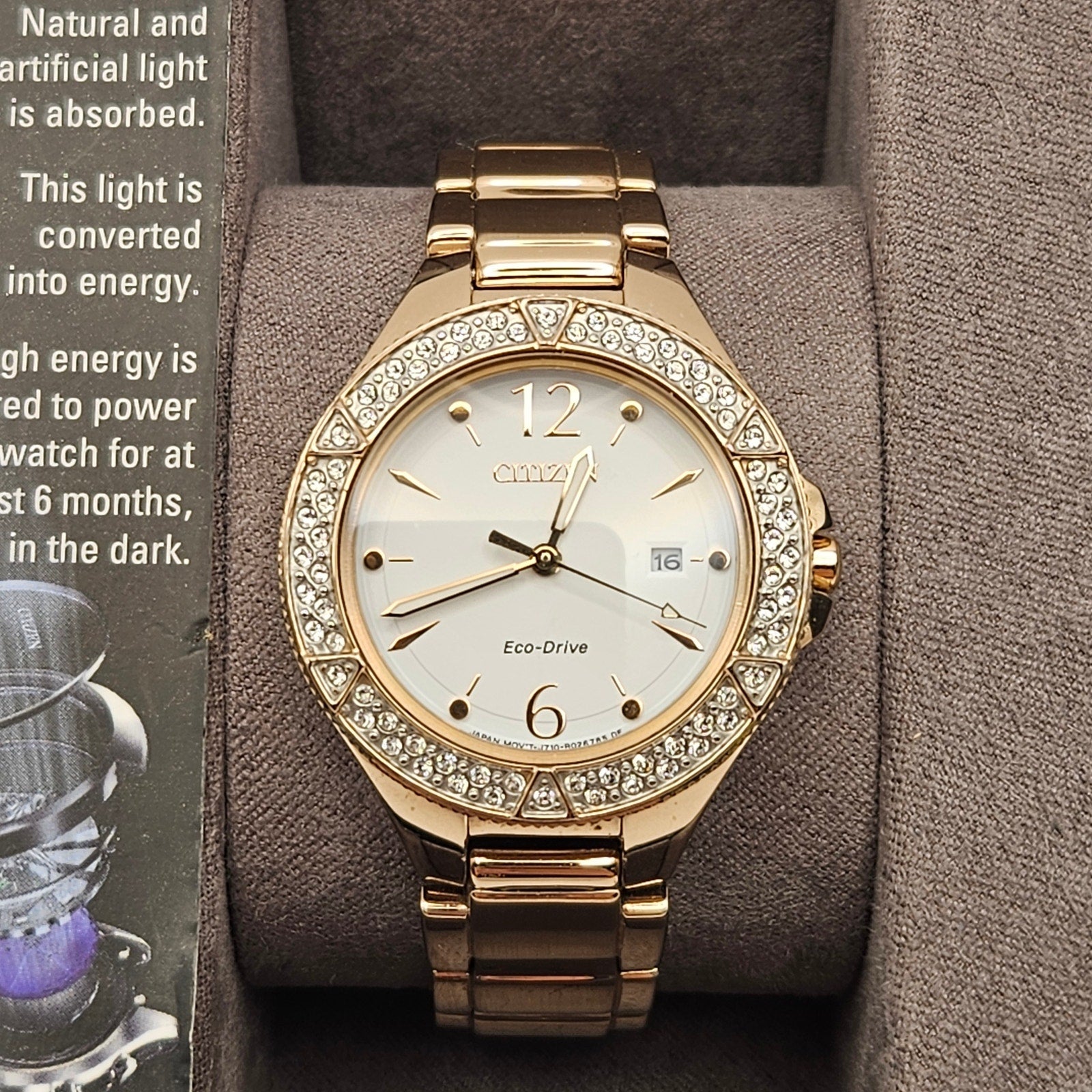 CITIZEN FE1163-56A SILHOUETTE WOMEN'S ECO DRIVE SWAROVSKI CRYSTAL GOLDTONE WATCH