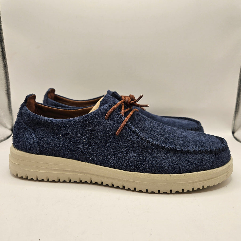 HEY DUDE MEN'S 13 BLUE STOWE SUEDE LEATHER SLIP ON SHOES 40877-410 LOAFERS NWOB