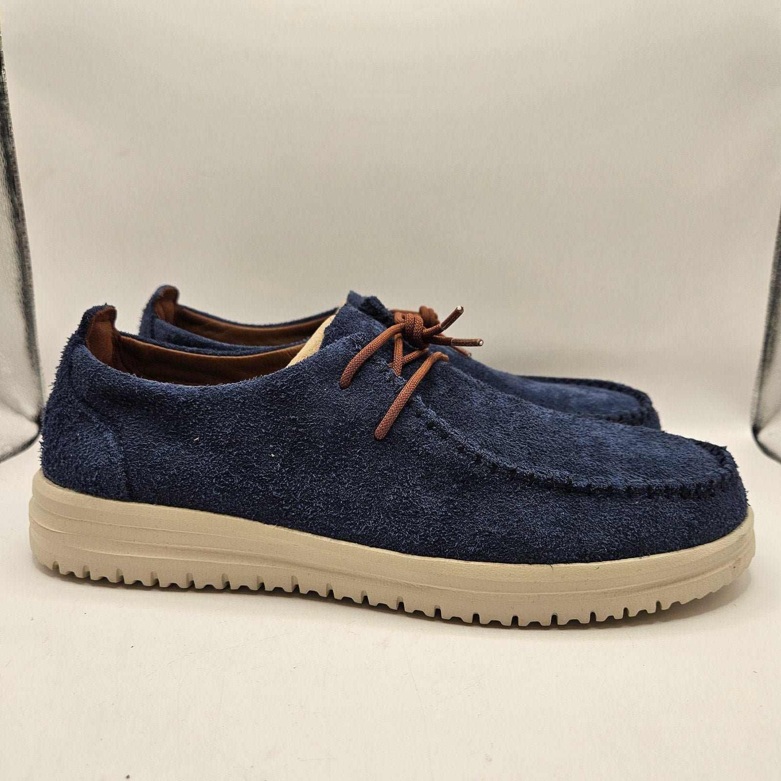 HEY DUDE MEN'S 13 BLUE STOWE SUEDE LEATHER SLIP ON SHOES 40877-410 LOAFERS NWOB