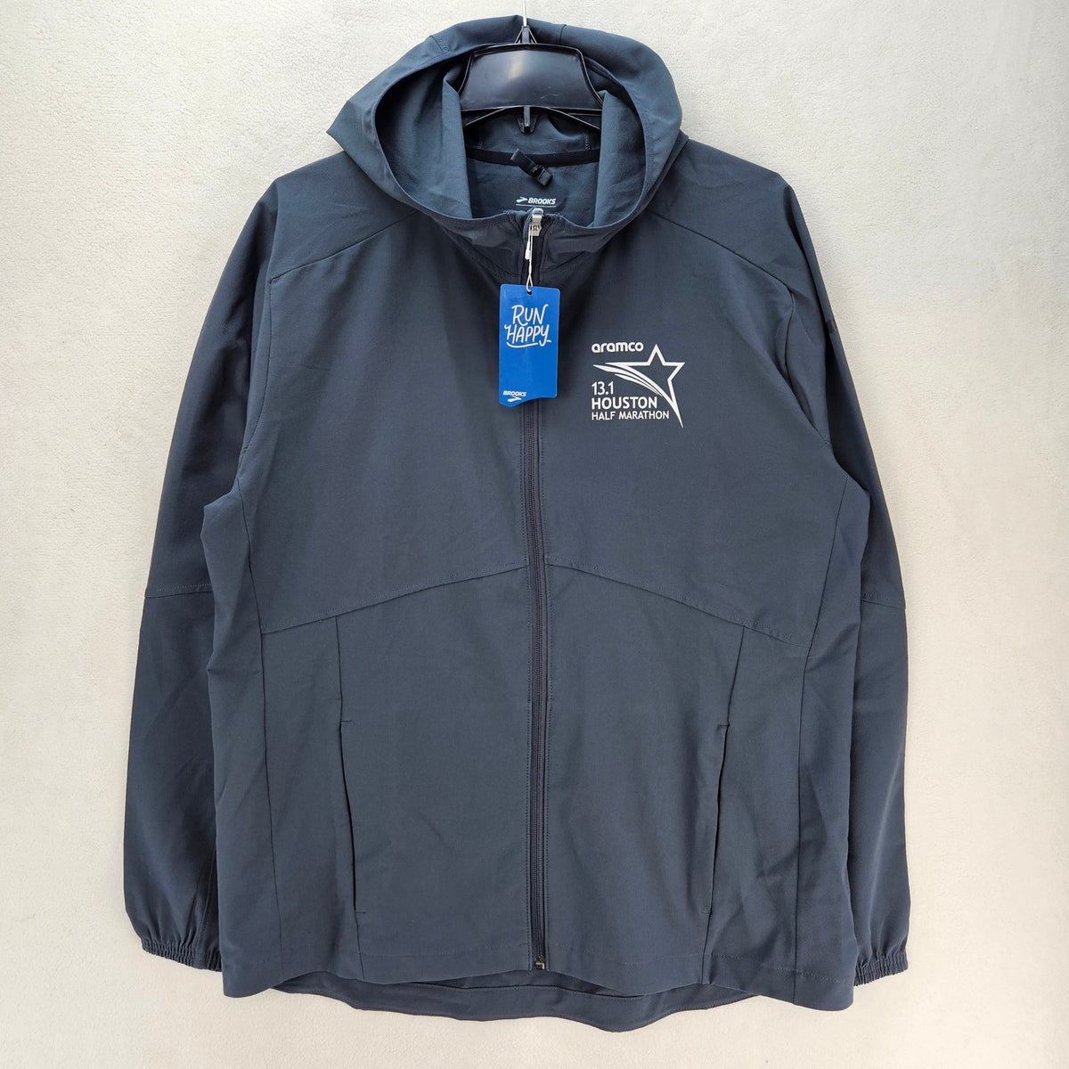 BROOKS MEN'S LARGE HOUSTON MARATHON ASPHALT GREY HOODED FULL ZIP JACKET NWT
