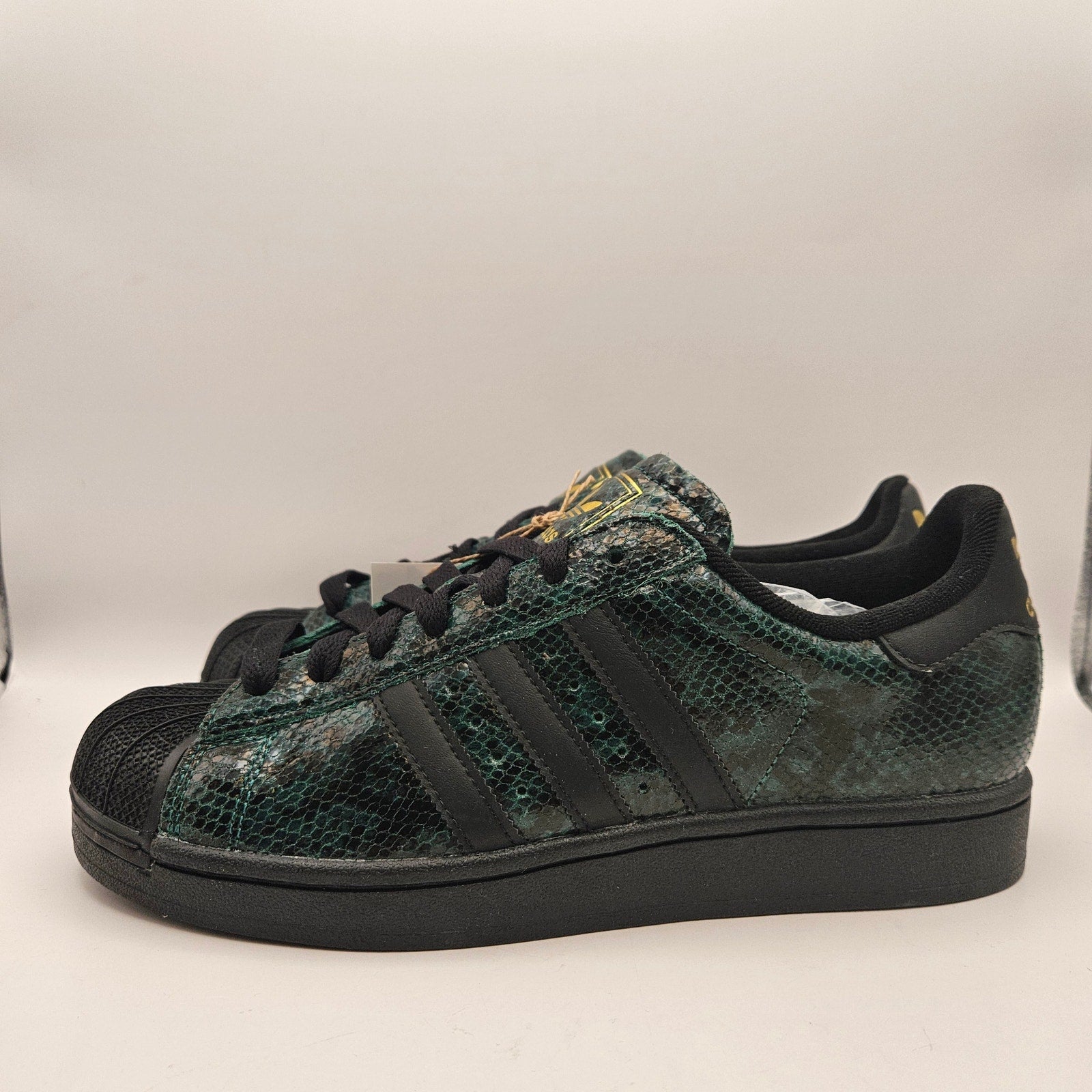 ADIDAS ORIGINALS WOMEN'S 9 SUPERSTAR BLACK GREEN SNAKESKIN SHELL TOE NWOB