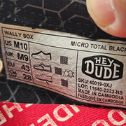 HEY DUDE MEN'S 10 WALLY SOX MICRO TOTAL BLACK OXFORD LIGHTWEIGHT SNEAKER