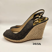 MICHAEL KORS KEEGAN WOMEN'S 7 SLINGBACK ESPADRILLE WEDGE SANDAL BROWN LOGO NWOB