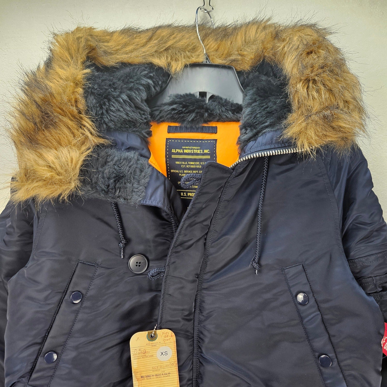 ALPHA INDUSTRIES SLIM FIT XS N-3B PARKA REPLICA BLUE ORANGE FUR HOOD JACKET NWT