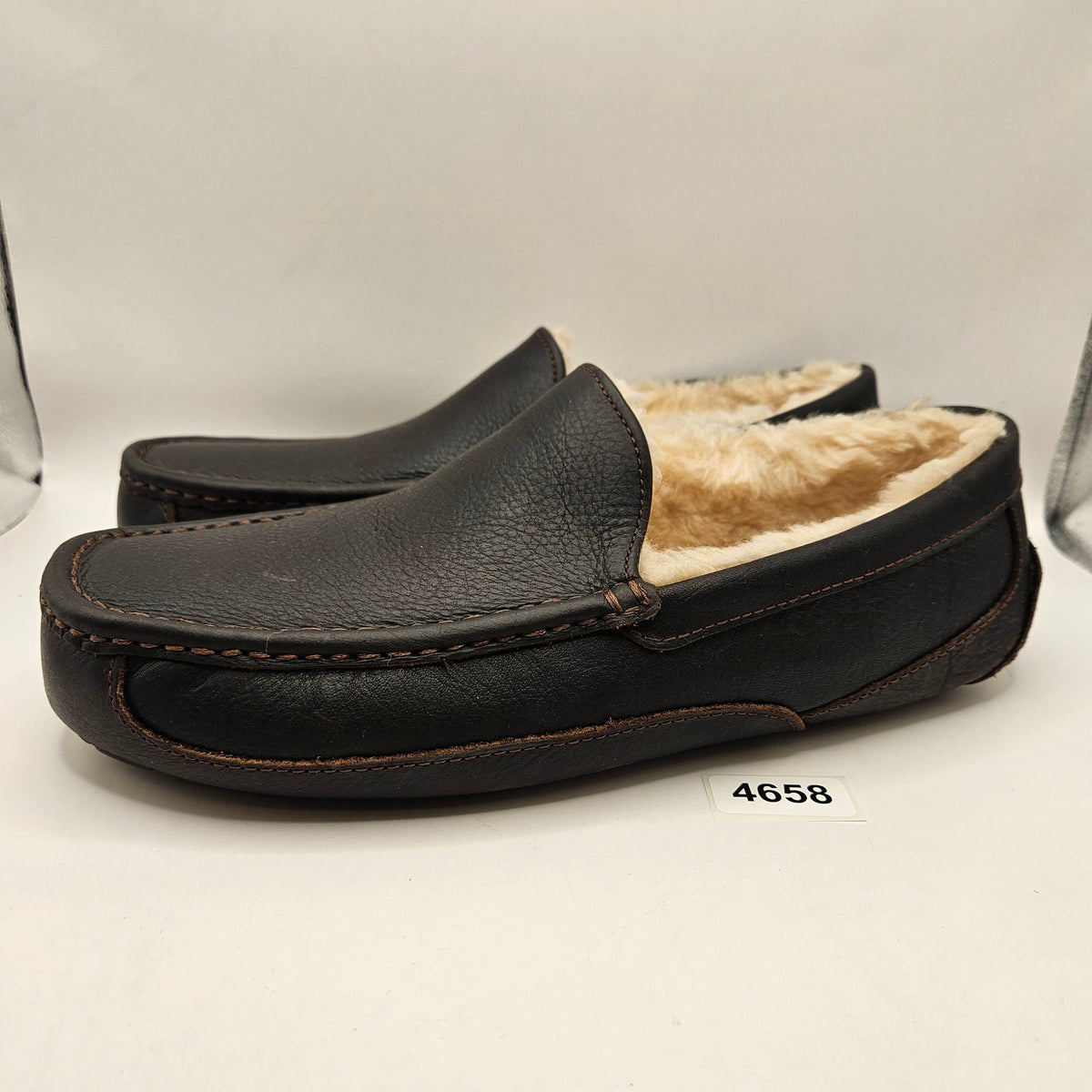 UGG MEN'S 12 ASCOT DARK SPICE BROWN LEATHER SLIPPERS LOAFER 5379
