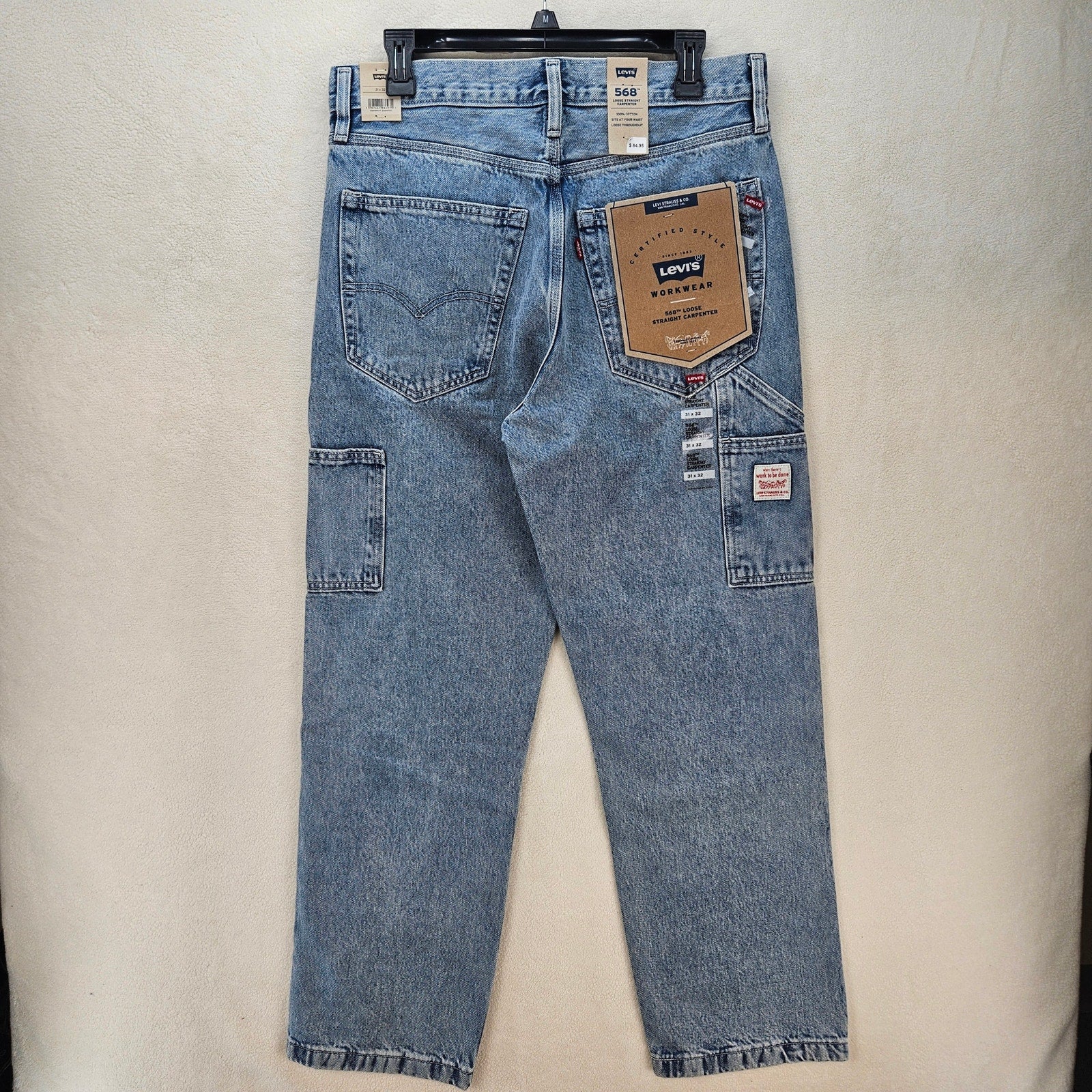 LEVI'S 568 MEN'S 31X32 CARPENTER LIGHT BLUE DENIM JEANS NWT WORKWEAR