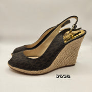 MICHAEL KORS KEEGAN WOMEN'S 7 SLINGBACK ESPADRILLE WEDGE SANDAL BROWN LOGO NWOB