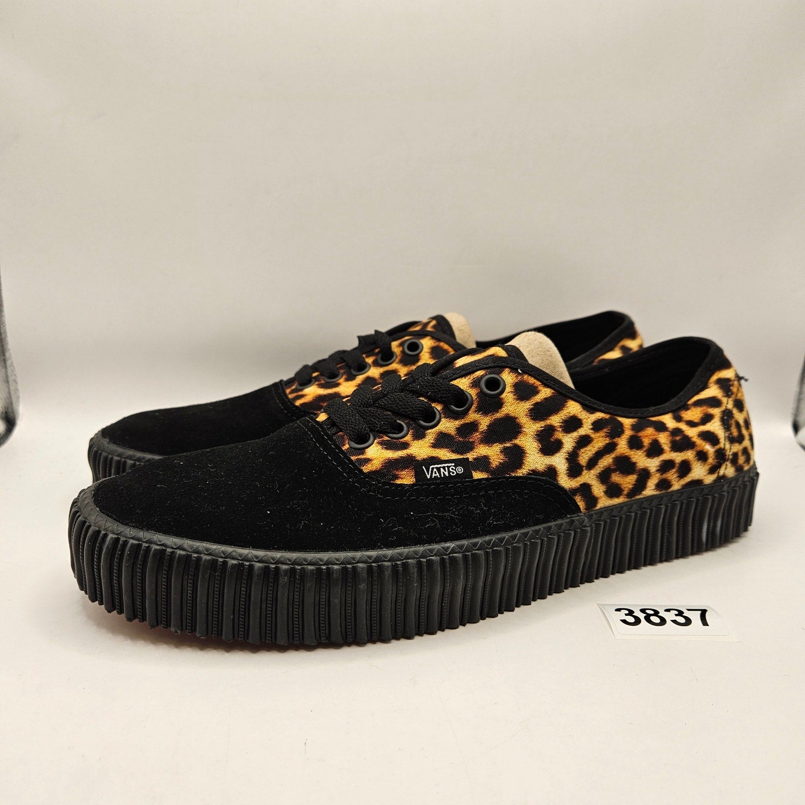 VANS MEN'S 10.5 AUTHENTIC LEOPARD PRINT BLACK SUEDE LOW TOP SNEAKER NWOB