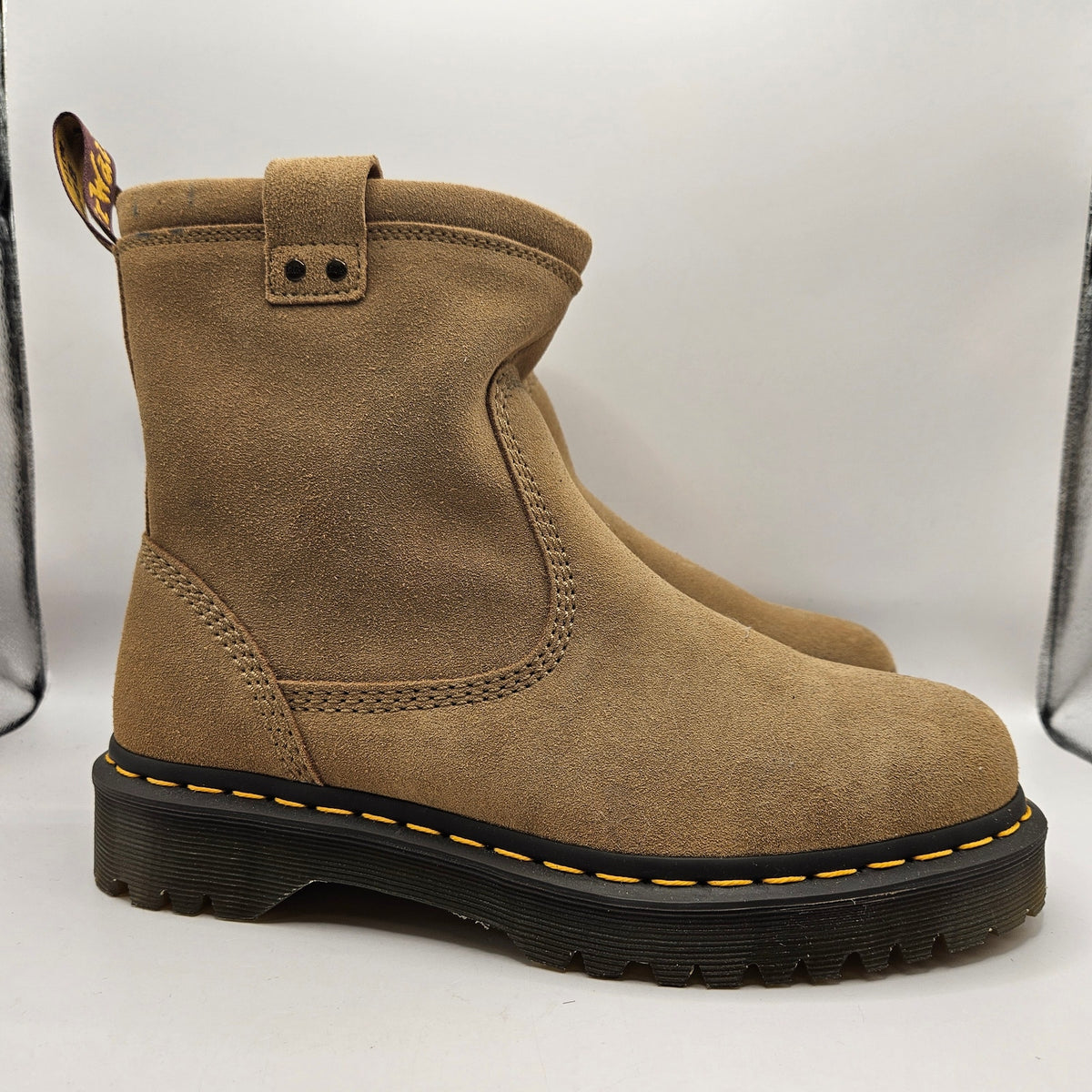 DR MARTENS MEN'S 9 ANISTONE LO SUEDE BIKER BOOTS SAVANNAH TAN