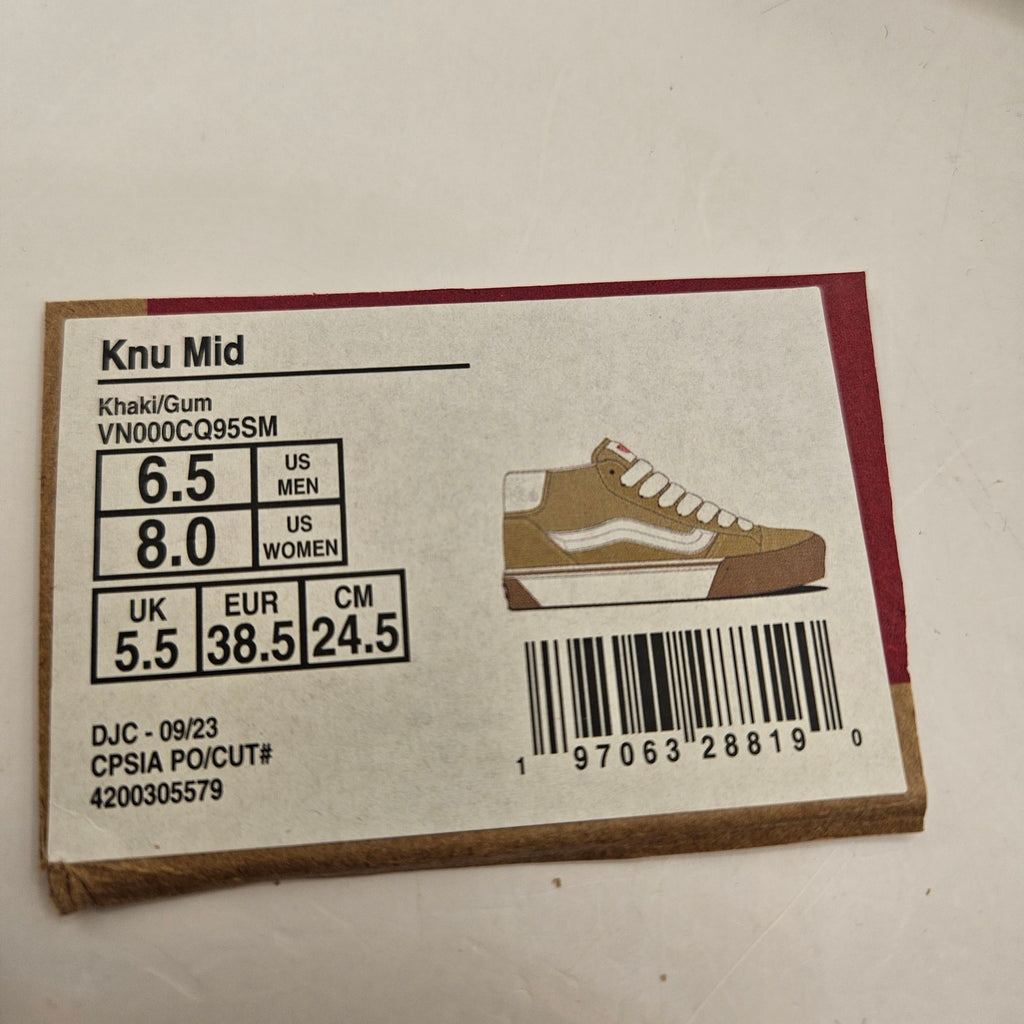 VANS WOMEN'S 8 KNU MID KHAKI GUM SKATEBOARDING SHOES NWOB
