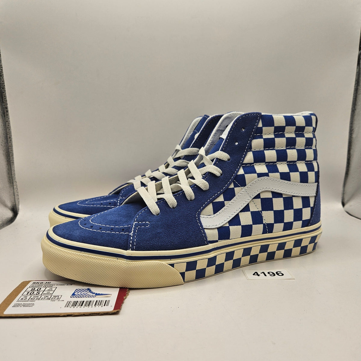 VANS MEN'S 9 SK8-HI CHECKERBOARD SIDEWALL CLASSIC BLUE SKATEBOARD NWOB
