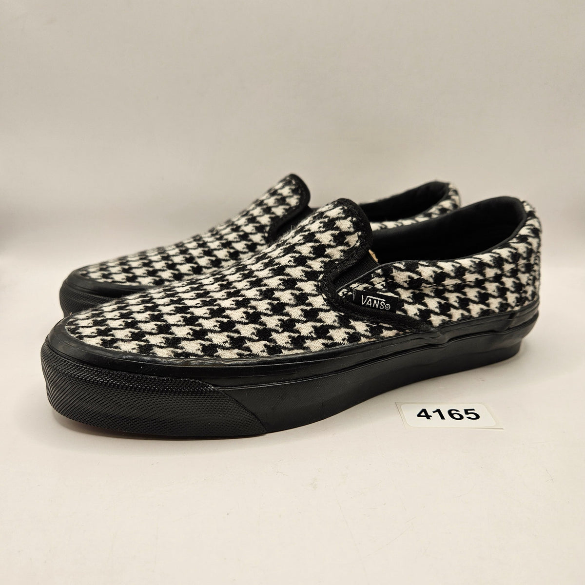 VANS WOMEN'S 7.5 HOUNDSTOOTH BLACK WHITE SLIP ON BLACK OUTSOLE NWOB