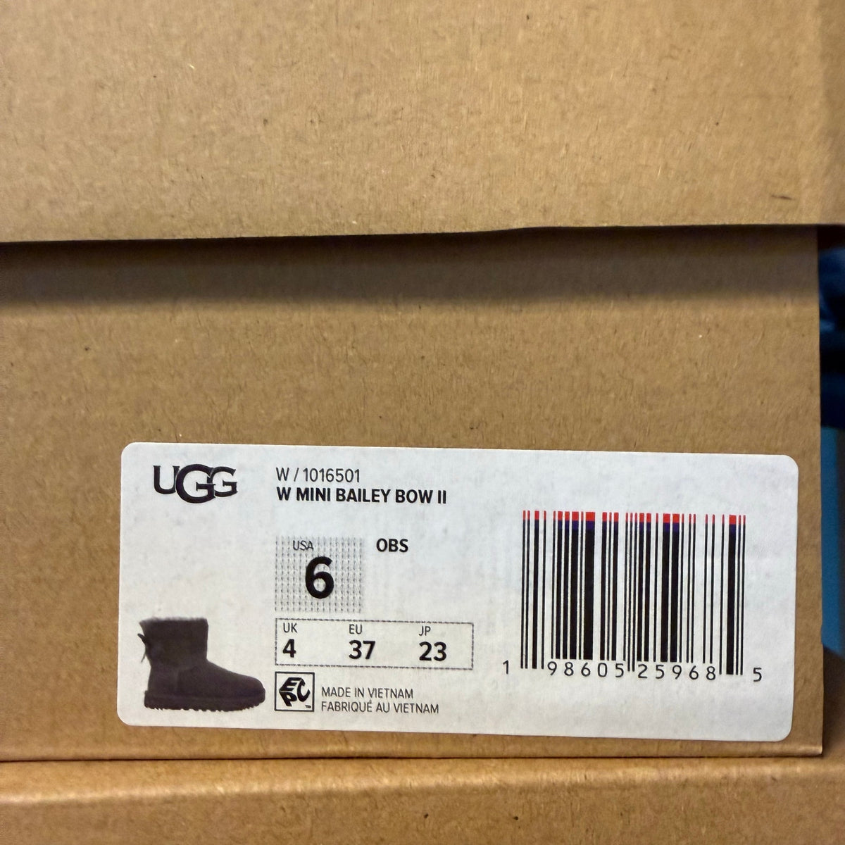 UGG WOMEN'S 6 MINI BAILEY BOW II OBSIDIAN 1016501-OBS NIB