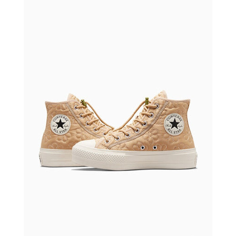 CONVERSE WOMEN'S 9 CTAS A08721C LIFT HI PLATFORM QUILTED KHAKI FLORAL