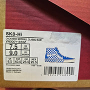 VANS MEN'S 7.5 SK8-HI CHECKERBOARD SIDEWALL CLASSIC BLUE HI TOP SKATEBOARDING